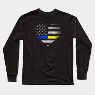 Police Dispatcher Gift - Thin Blue Gold Line Flag Heart Long Sleeve T-Shirt